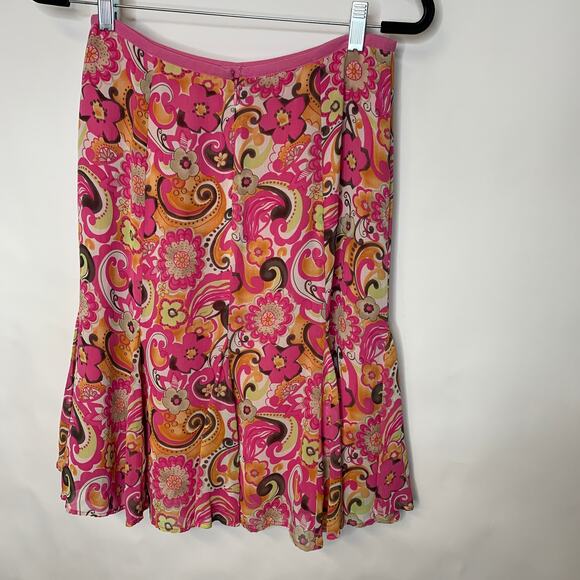 Sigrid Olsen Pink Orange Floral Flounce Midi Skirt Y2k Sz 6 Petite - Picture 1 of 4